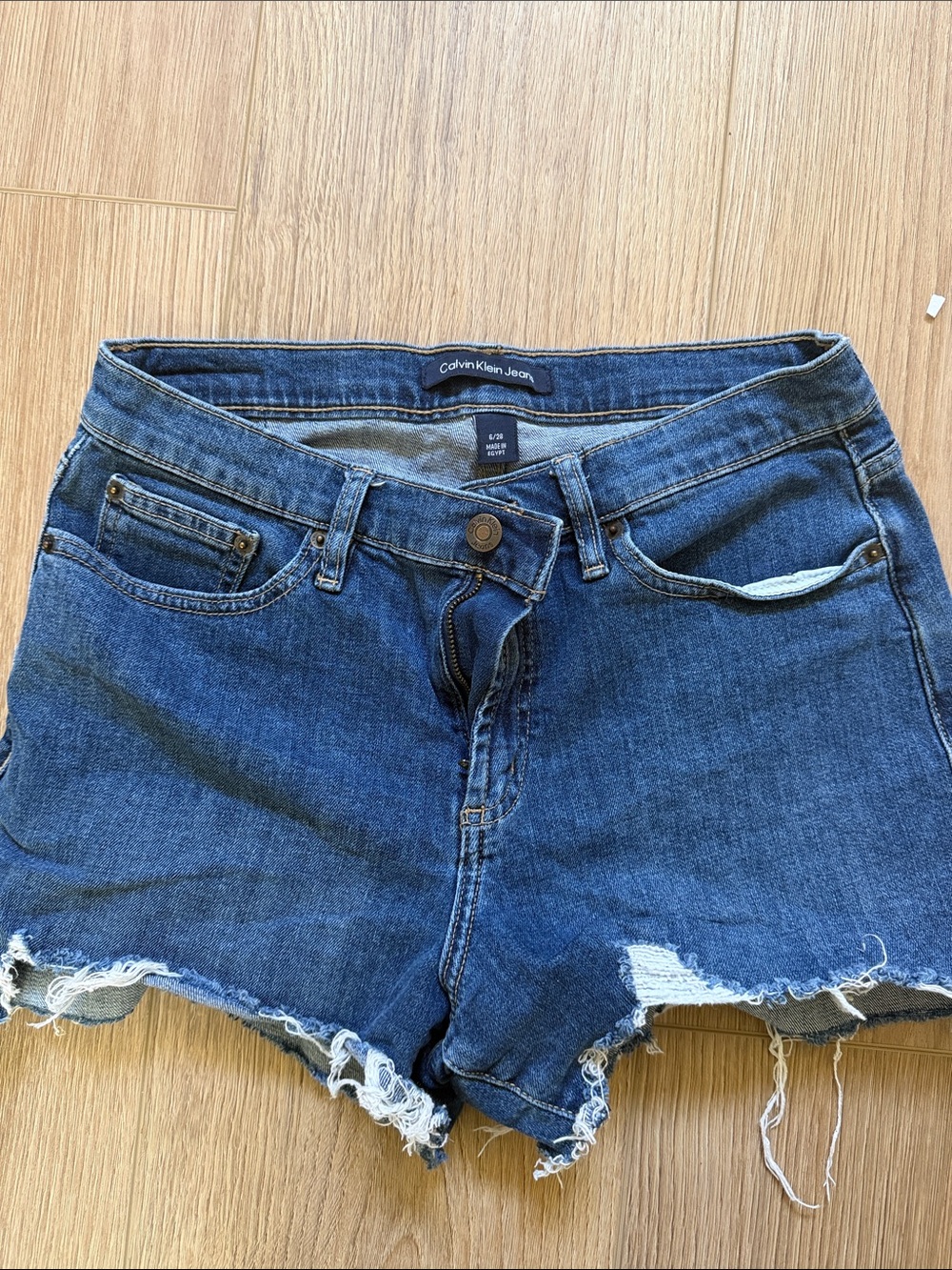 Calvin Klein Jeans Blue Frayed Denim Cutoff Shorts